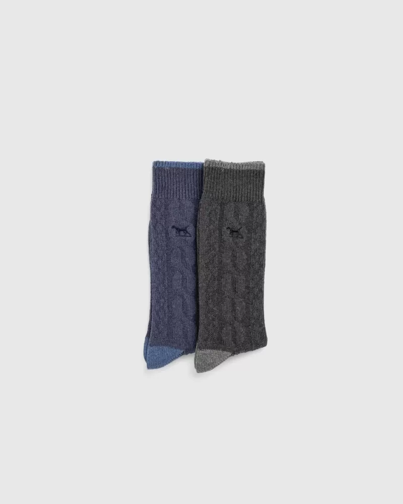 Socks>Rodd & Gunn Dunedin Cable Sock 2 Pack CHARCOAL/DENIM