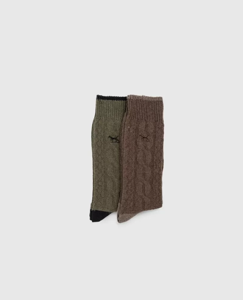 Socks>Rodd & Gunn Dunedin Cable Sock 2 Pack EARTH/OLIVE